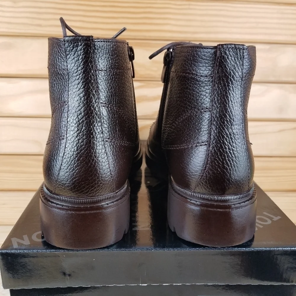 Men's 8M 100% Genuine Leather Brown Ankle Boots by Paul Branco Side Zip Lace-up